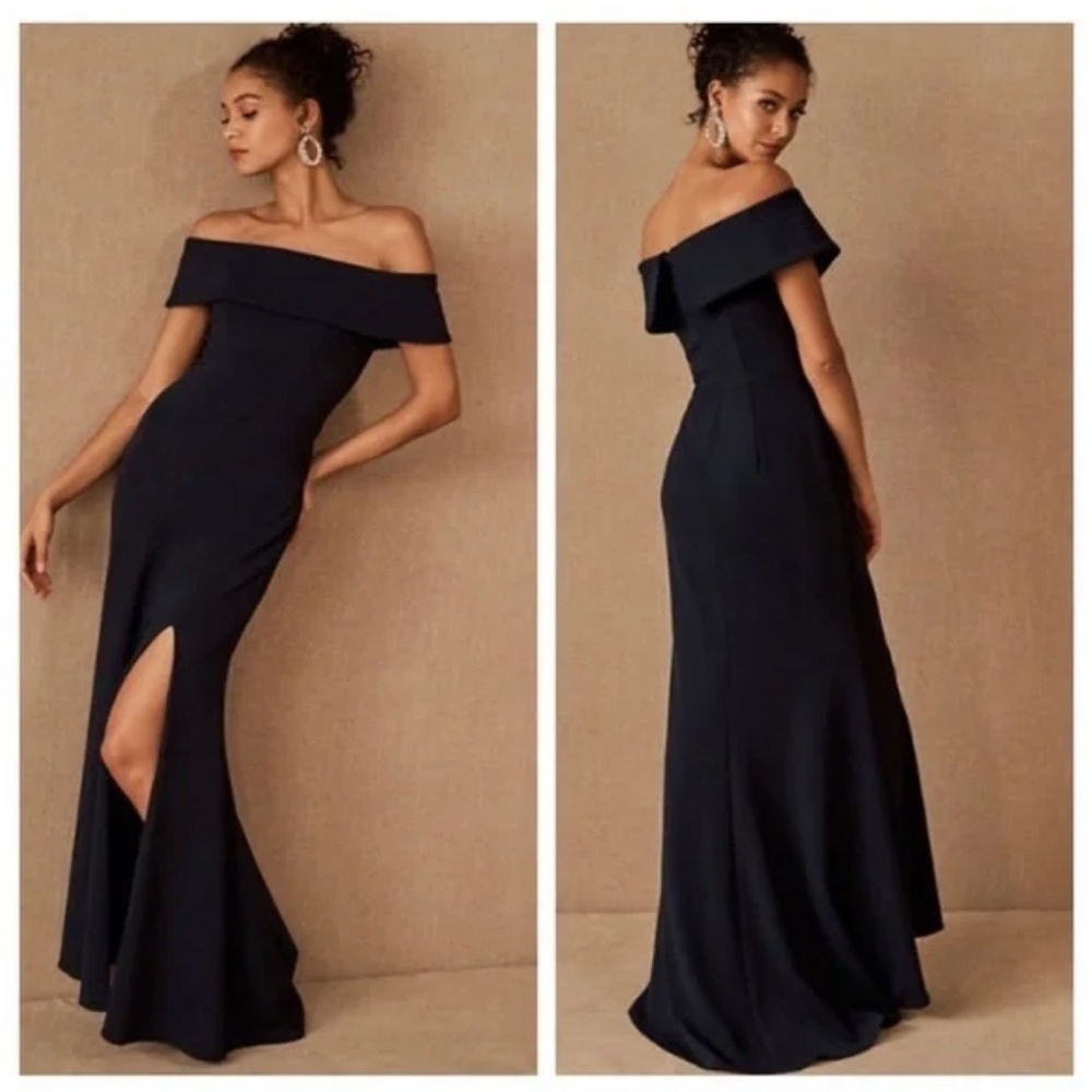 BHLDN Delice Dress in Black Off the Shoulder fitted with train size 16